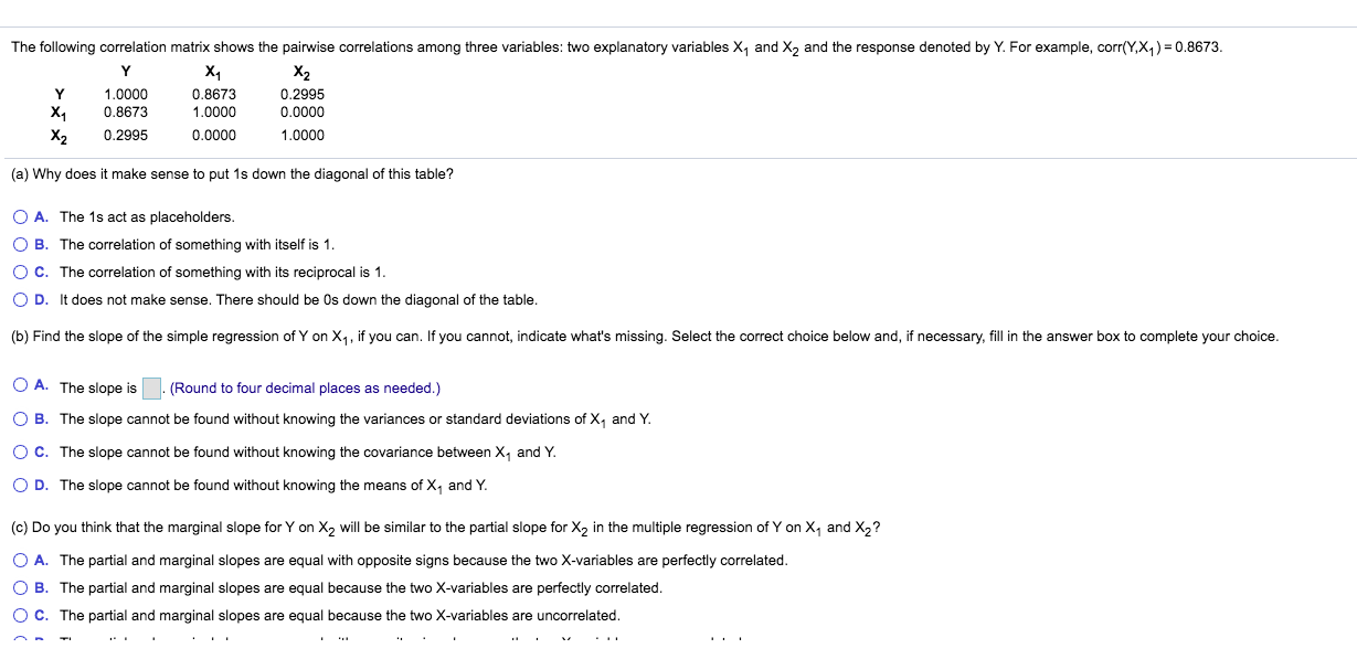 Solved The following correlation matrix shows the pairwise | Chegg.com