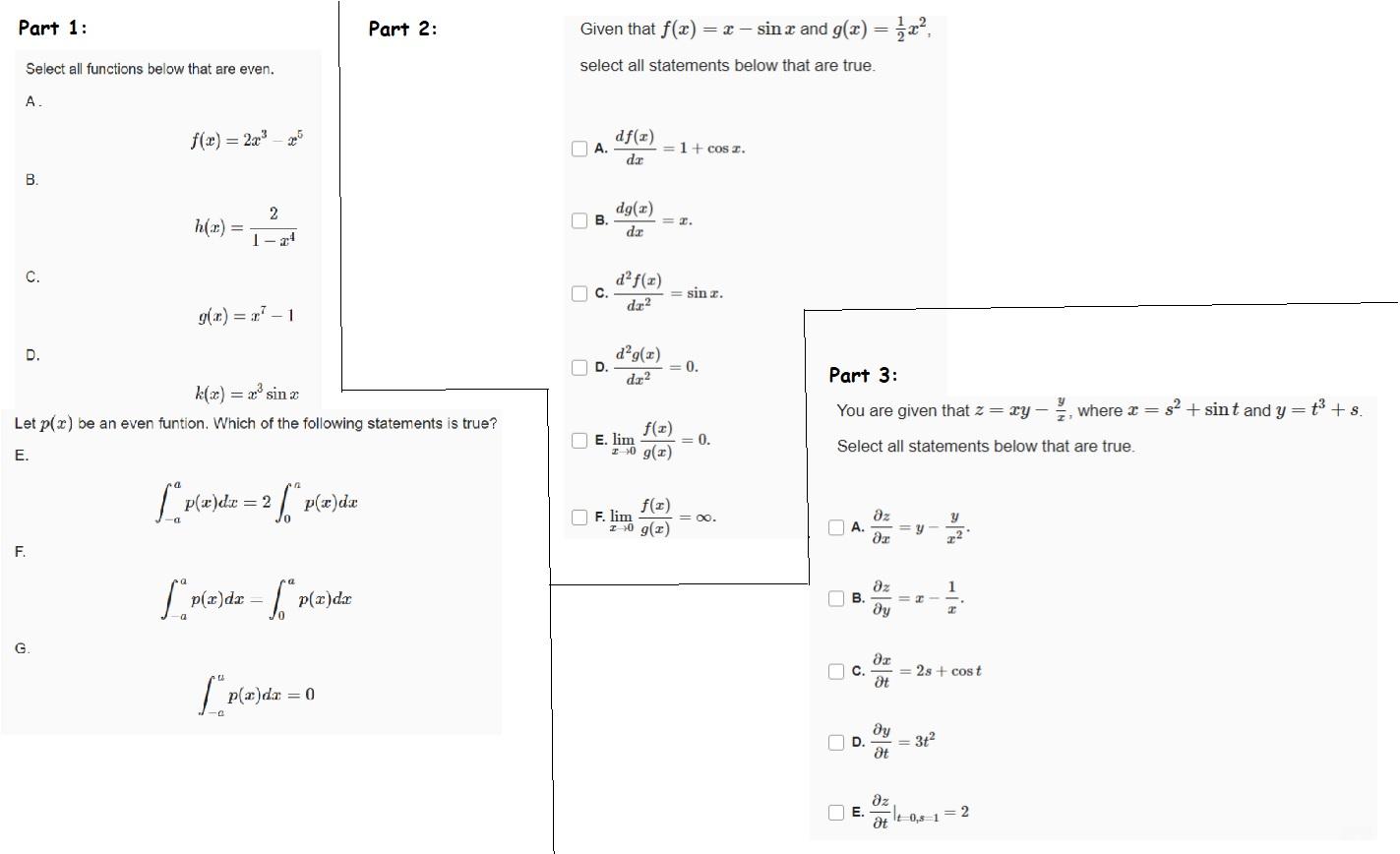 Solved E 1 30 g) Part 1: Part 2: Given that f(x) = 2 – sin x | Chegg.com