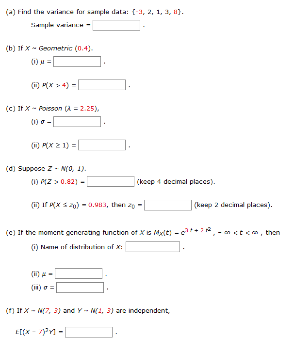 Solved (a) Find the variance for sample data: {-3, 2, 1, 3, | Chegg.com
