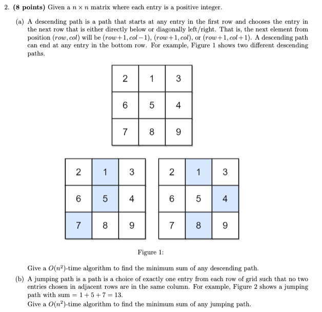 Solved (8 points) Given a n×n matrix where each entry is a | Chegg.com
