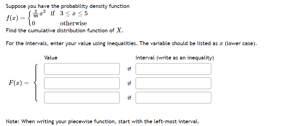 Solved Suppose you have the probability density function | Chegg.com