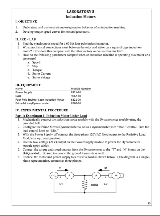 Laboratory 5 Induction Motors I. Objectives 1. 