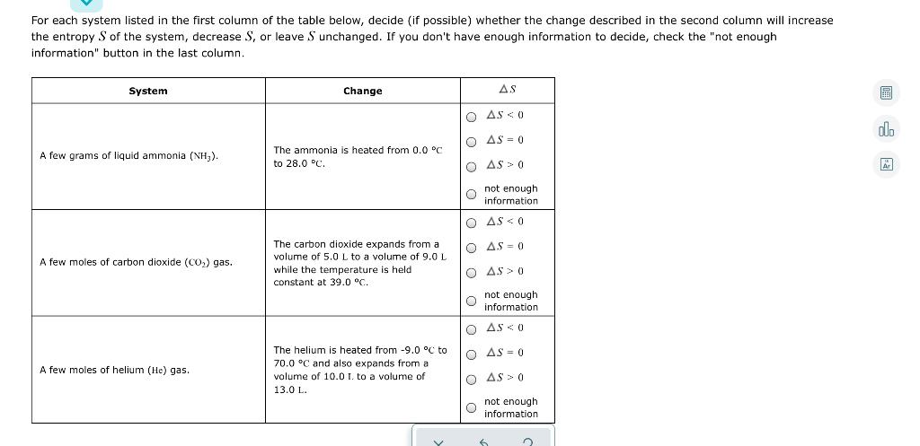 Solved For each system listed in the first column of the | Chegg.com