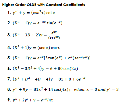 Solved Higher Order Olde With Constant Coefficients 1 Y Y Chegg Com