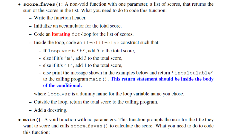 Solved • score faves (): A non-void function with one | Chegg.com