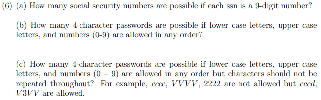 Solved (6) (a) How Many Social Security Numbers Are Possible | Chegg.com