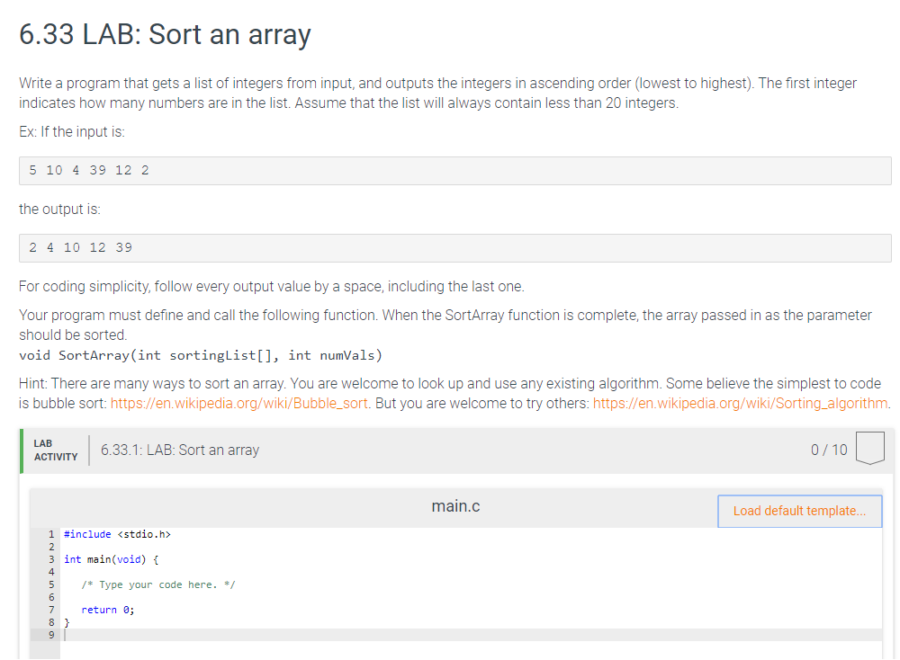 (Solved) : 633 Lab Sort Array Write Program Gets List Integers Input ...