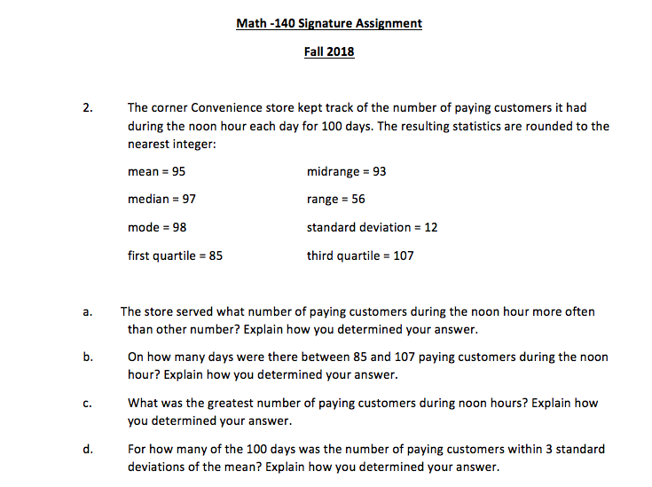 Solved Math -140 Signature Assignment Fall 2018 The corner | Chegg.com