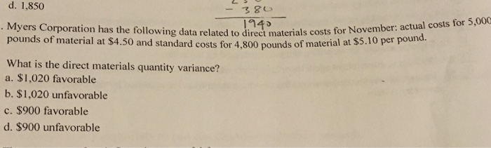 Solved Myers Corporation Has The Following Data Related To Chegg