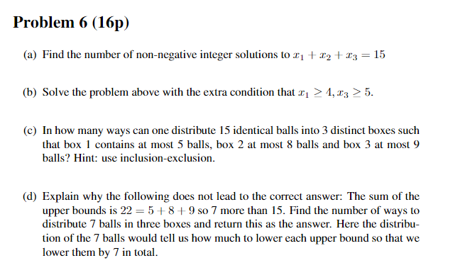 Solved Problem 6 (16p) (a) Find the number of non-negative | Chegg.com