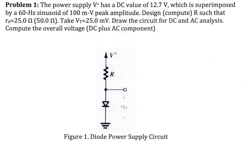 Problem 1: The power supply V+has a DC value of 12.7 | Chegg.com
