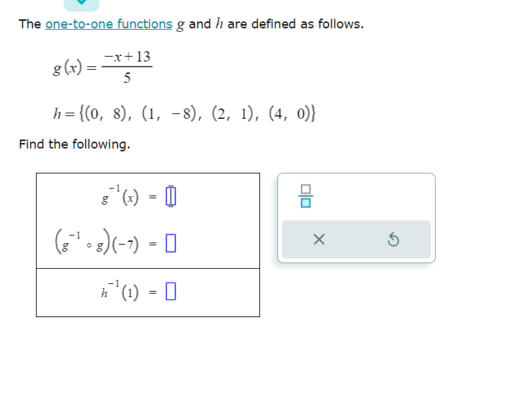 Solved The one-to-one functions g and h are defined as | Chegg.com