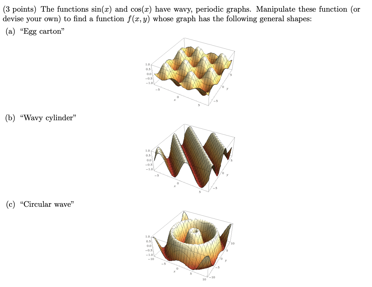 Solved (3 points) The functions sin(x) and cos(x) have wavy, | Chegg.com