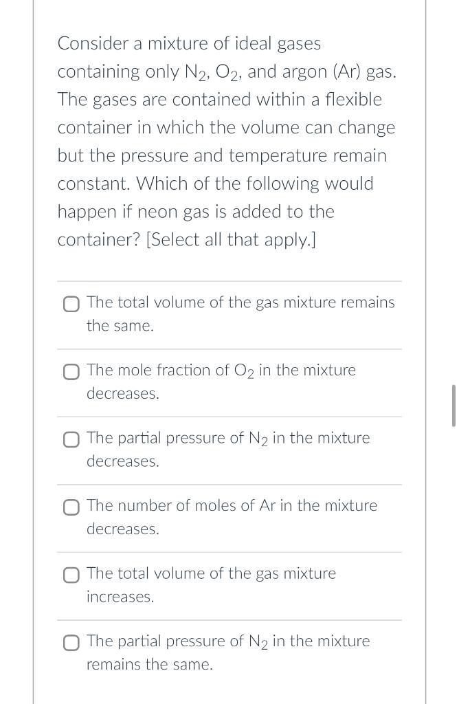 Solved Consider a mixture of ideal gases containing only | Chegg.com