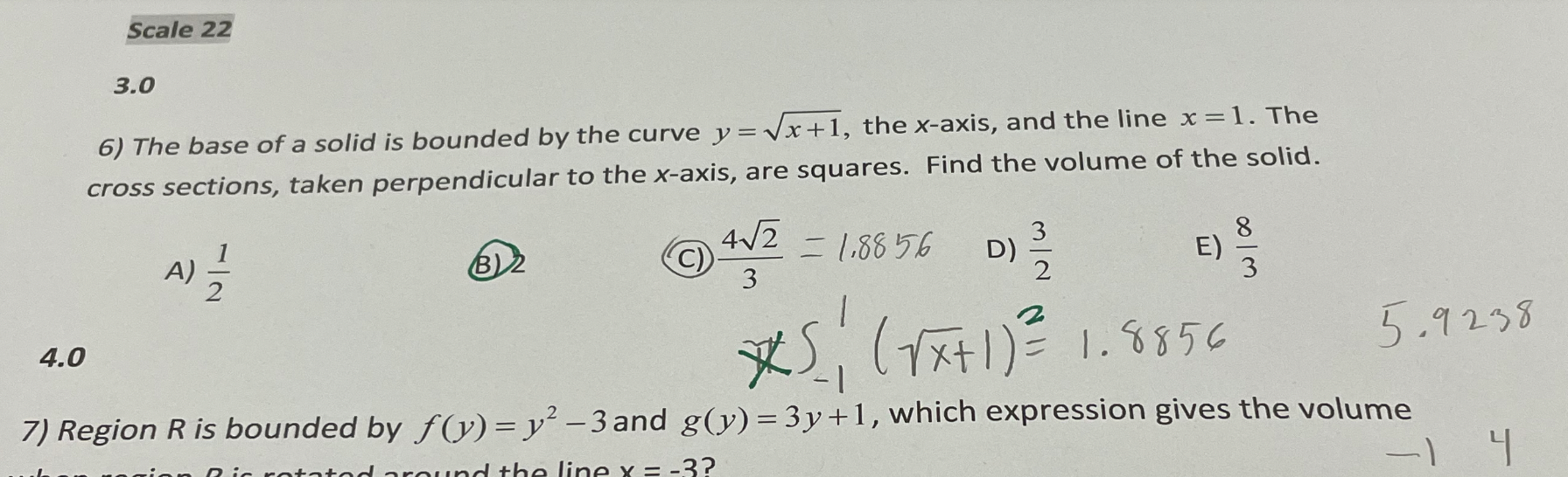 Solved Scale 22 3.0 6) The base of a solid is bounded by the | Chegg.com