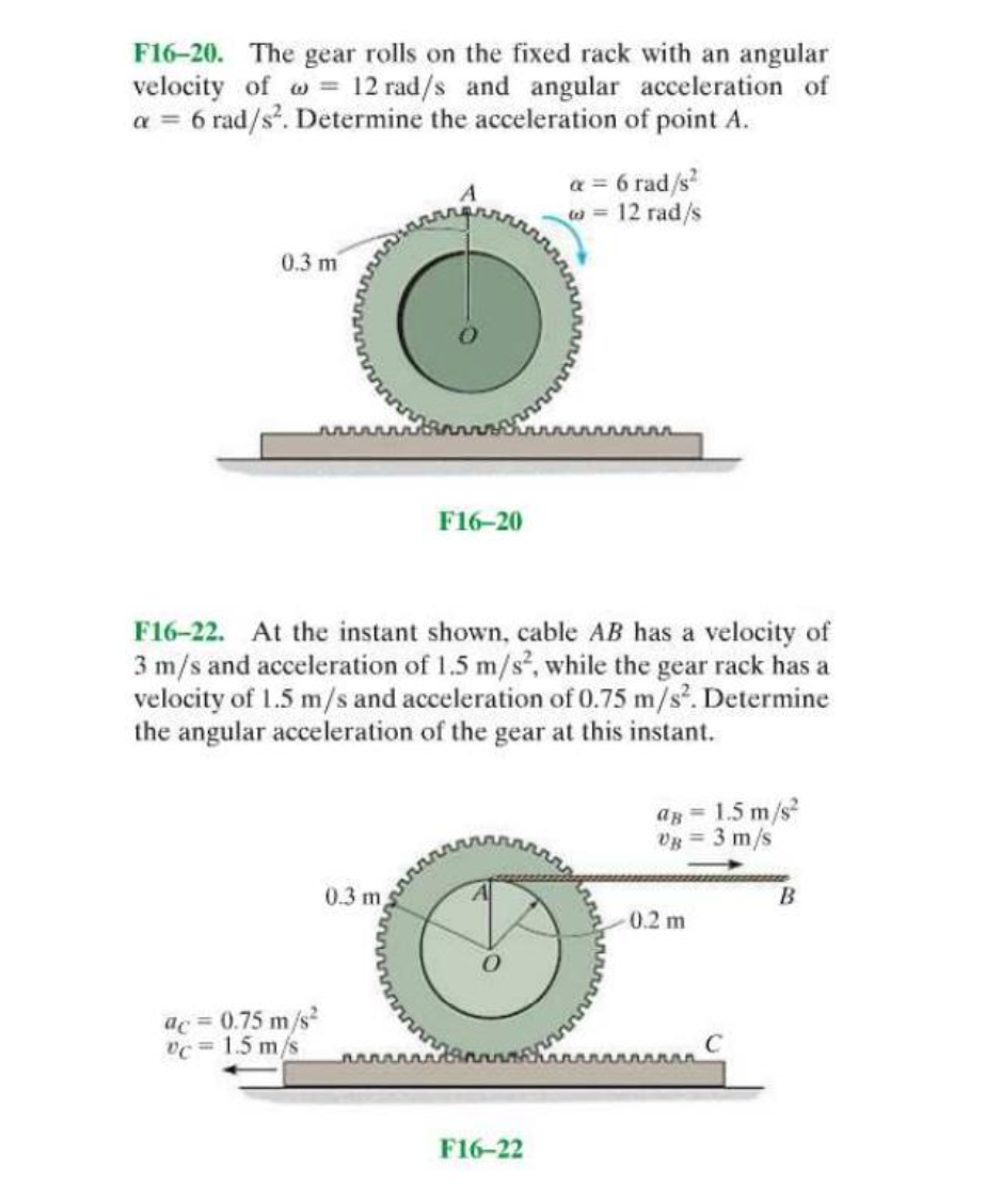 Solved F16-20. The gear rolls on the fixed rack with an | Chegg.com