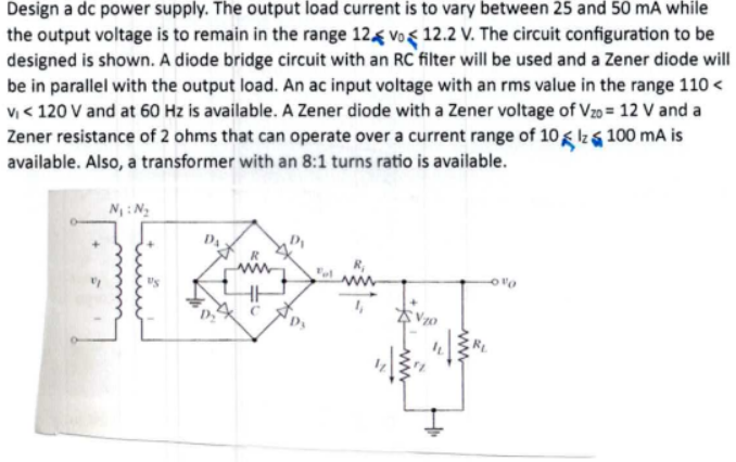 Design a dc power supply. The output load current | Chegg.com