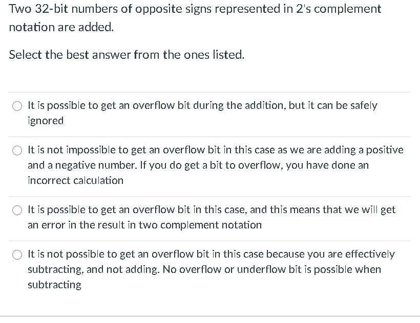 Solved Two 32-bit numbers of opposite signs represented in | Chegg.com