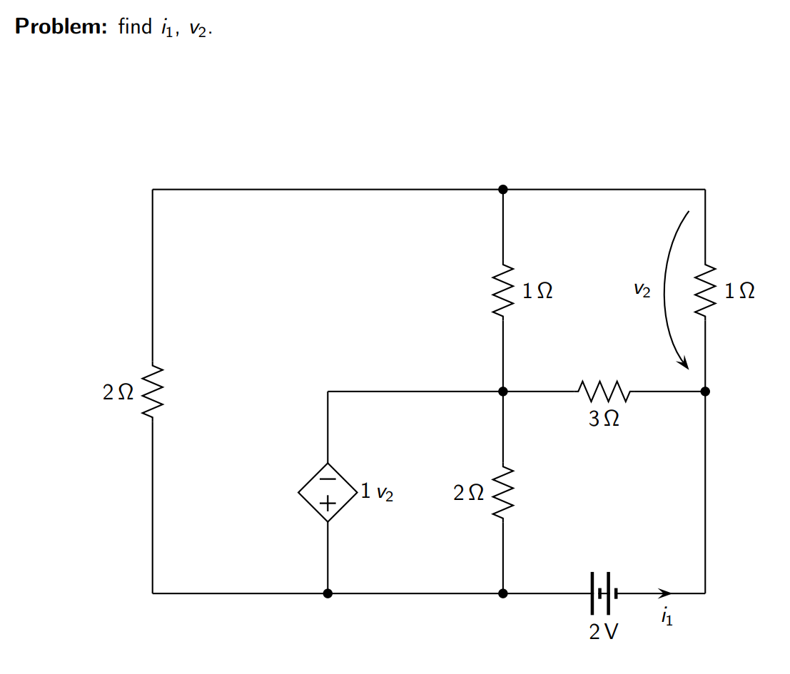 Solved Problem: Find I1, V2. 2Ω Μ + 112 ΖΩ Www Ww 1Ω 3Ω The 