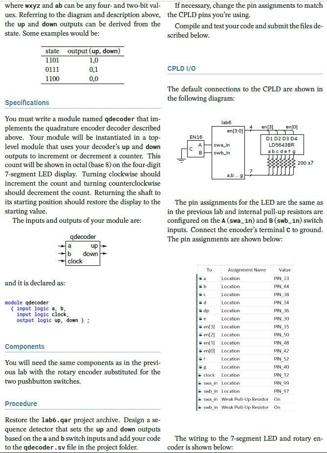 Write Verilog code for module qdecoder (rotary | Chegg.com