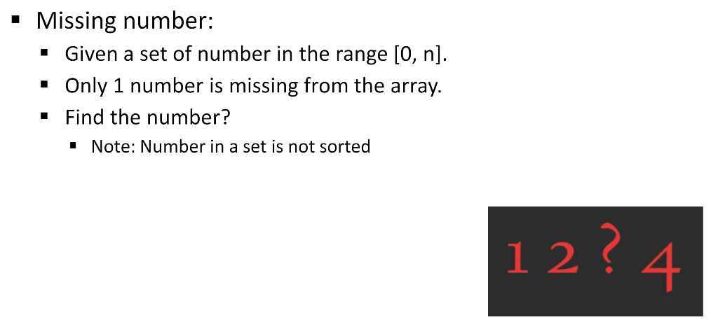 Solved Missing number: • Given a set of number in the range | Chegg.com
