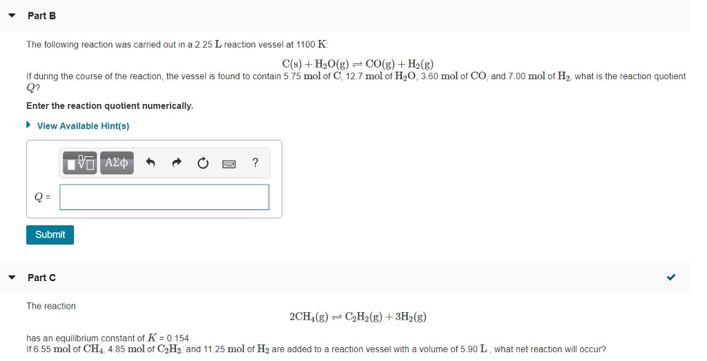 Solved Part E The following reaction was carried out in a | Chegg.com