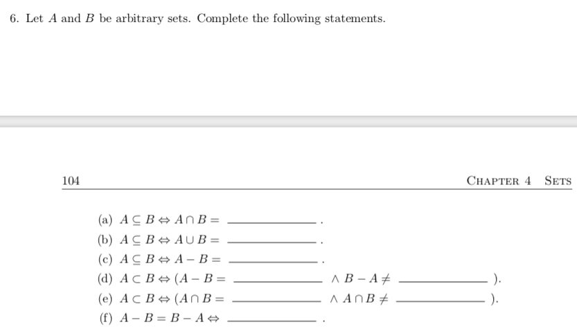 Solved 6. Let A And B Be Arbitrary Sets. Complete The | Chegg.com