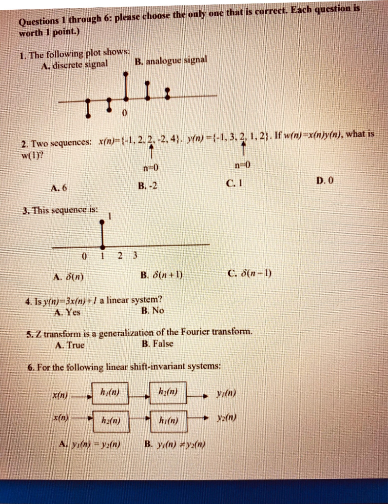 Solved Questions 1 through 6: please choose the only one | Chegg.com