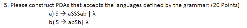 Solved 5. Please Construct PDAs That Accepts The Languages | Chegg.com