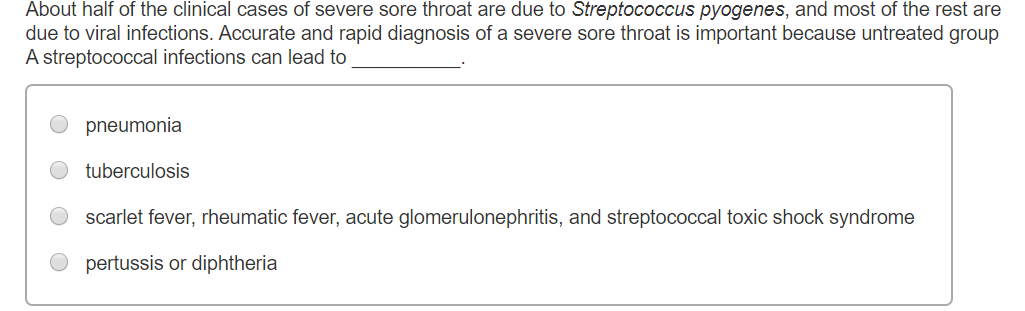 Solved About half of the clinical cases of severe sore | Chegg.com