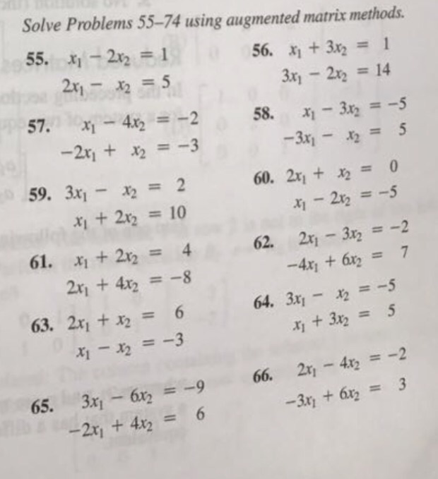 Solved Solve Problems 55-74 using augmented matrix methods | Chegg.com