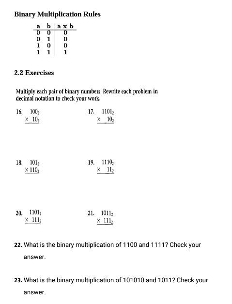 Solved Binary Multiplication Rules 2.2 Exercises Multiply | Chegg.com