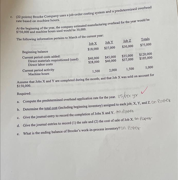 Solved C. (22 ﻿points) ﻿Brooke Company Uses A Job-order | Chegg.com