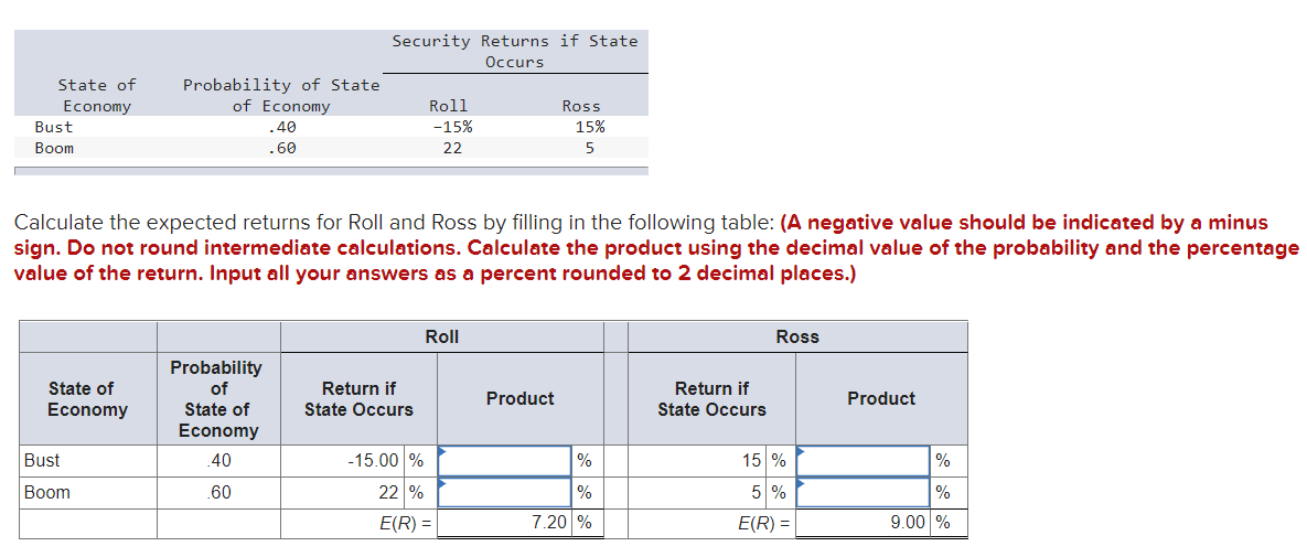 Solved Calculate the expected returns for Roll and Ross by | Chegg.com