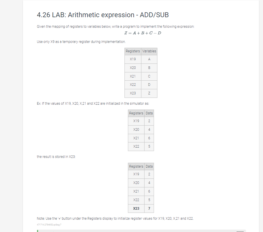 Solved 4.26 LAB: Arithmetic expression - ADD/SUB Given the | Chegg.com