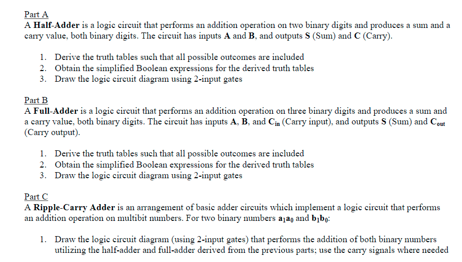 Solved Part A A Half-Adder is a logic circuit that performs | Chegg.com