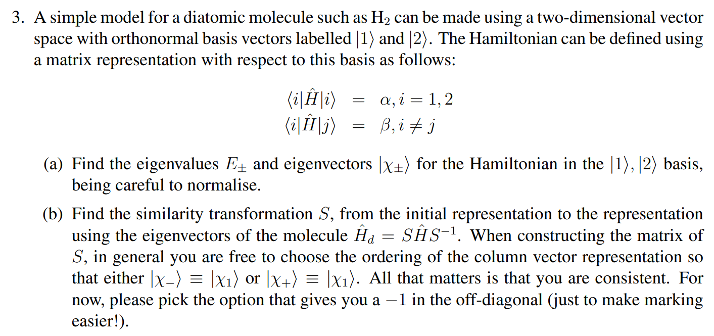 Solved a 3. A simple model for a diatomic molecule such as | Chegg.com