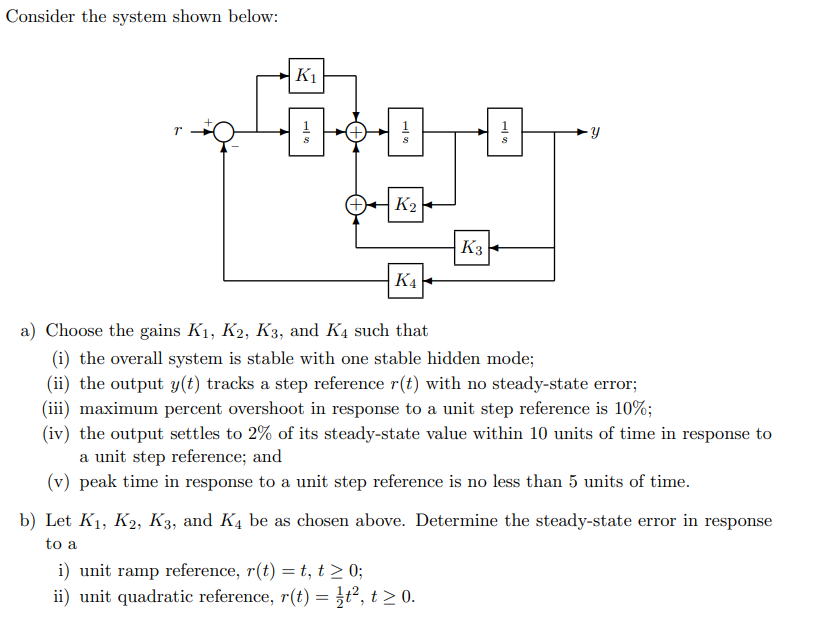 Solved Consider the system shown below: K1 T 1 1 K2 K3 K4 a) | Chegg.com