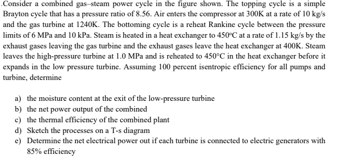 Solved Consider a combined gas-steam power cycle in the | Chegg.com