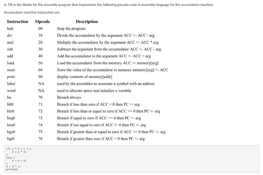 Solved 6: Fill in the blanks for the assembly program that | Chegg.com