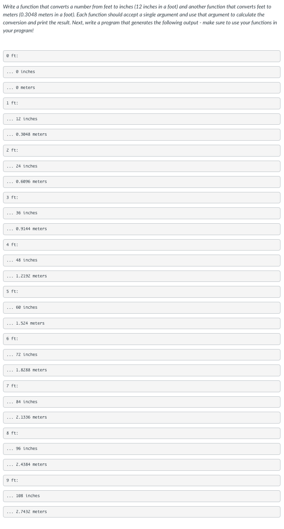 Solved Write a function that converts a number from feet to | Chegg.com