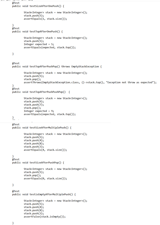 Java Programming: JUnit Test Create A Simple Stack | Chegg.com