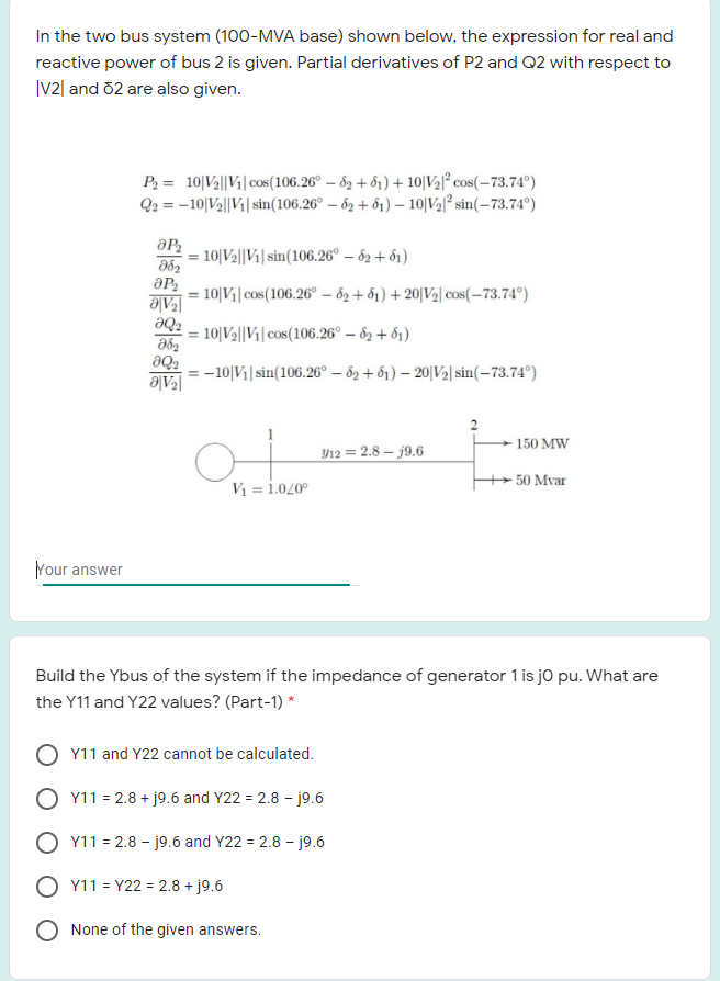 Solved In the two bus system (100-MVA base) shown below, the | Chegg.com