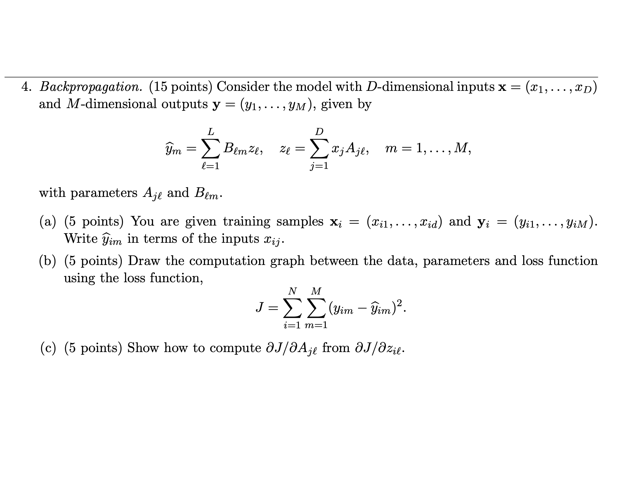 Solved 4. Backpropagation. (15 points) Consider the model | Chegg.com