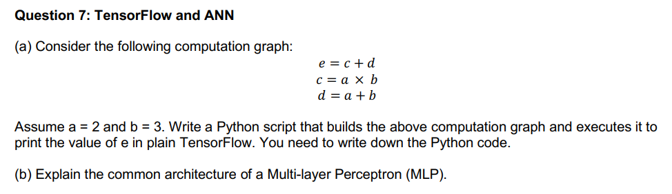 Solved Question 7: TensorFlow And ANN (a) Consider The | Chegg.com