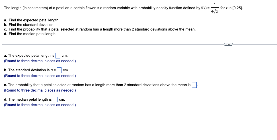 Solved The length (in centimeters) of a petal on a certain | Chegg.com