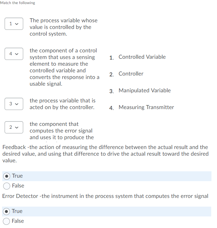 Solved Match the following 1 The process variable whose | Chegg.com