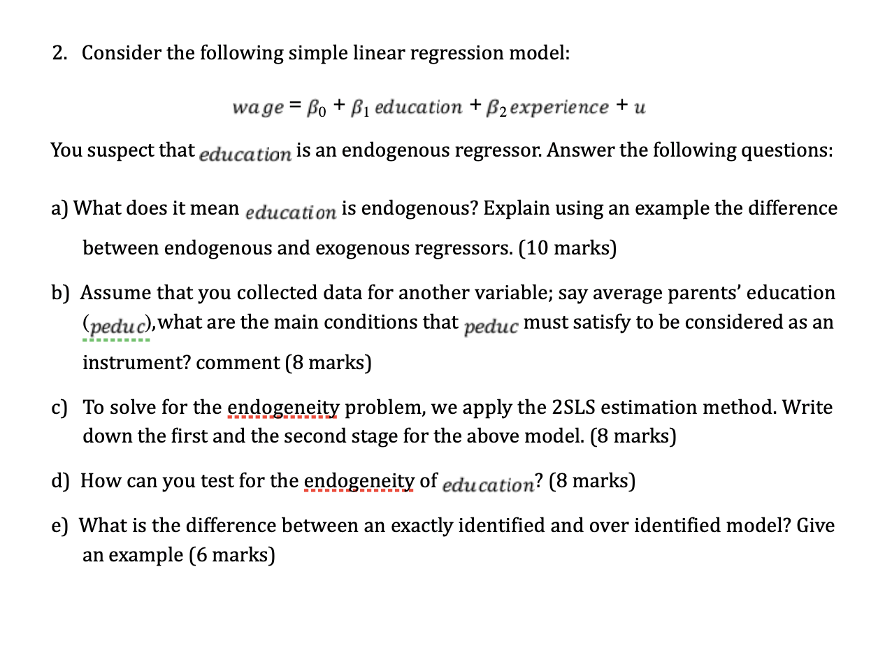 Solved 2. Consider the following simple linear regression | Chegg.com