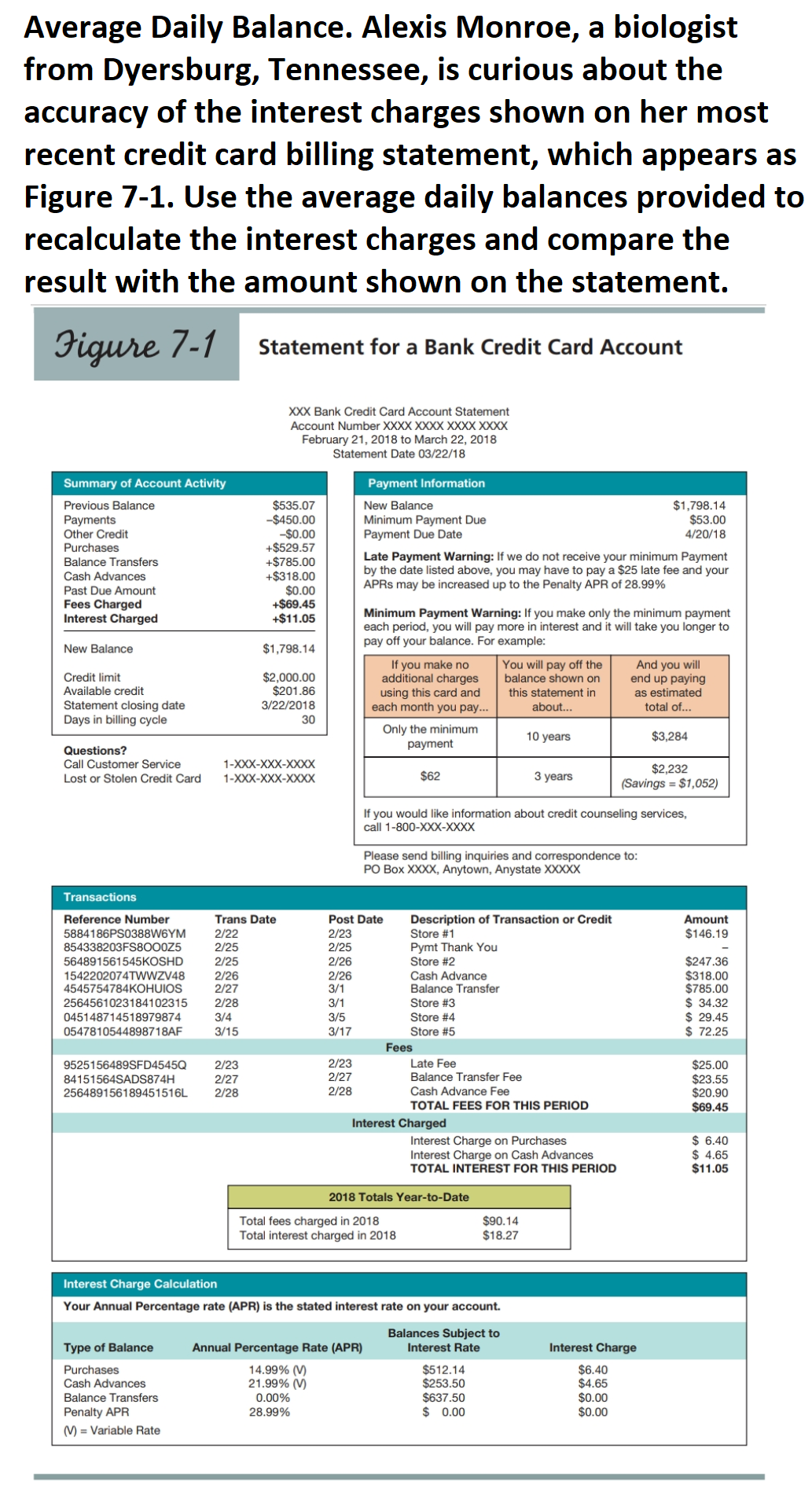 Solved Average Daily Balance. Alexis Monroe, a biologist | Chegg.com