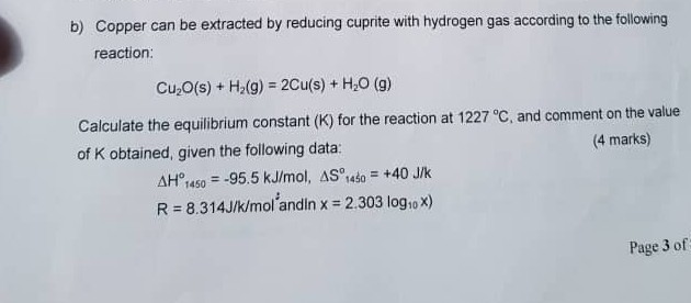 Solved B) Copper Can Be Extracted By Reducing Cuprite With | Chegg.com